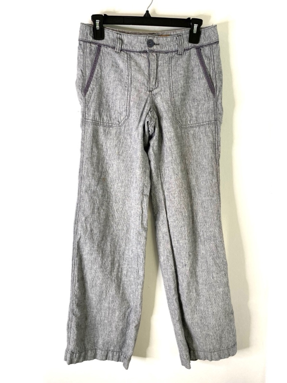 Pilcro and the Letterpress Grey Blue Linen Blend Wide Leg Pants Embroidered